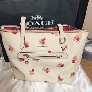 Coach Cream Tote with Floral Accents